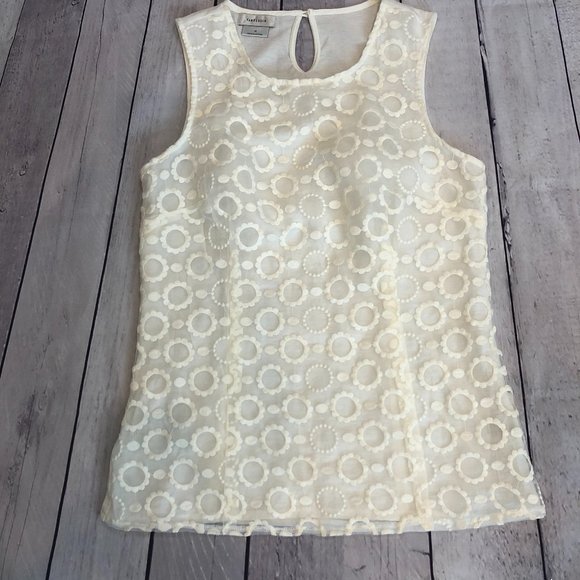 Van Heusen Sleeveless Lace Front Cream Top, Size M - Picture 1 of 8